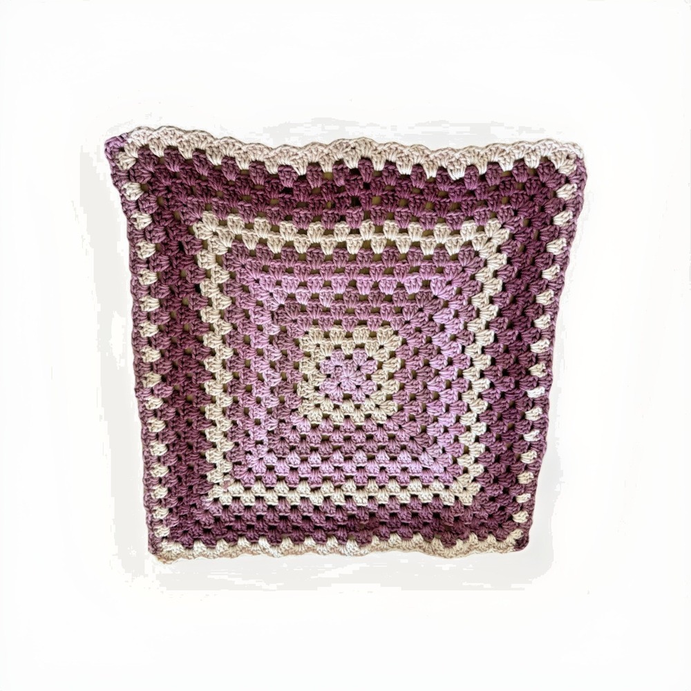 VTG Handmade Crochet Throw Blanket Afghan Pink and Wine ToneGranny Square 23X23"